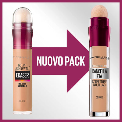 Maybelline New York Correttore Liquido Il Cancella Età, Con Bacche Di Goji E Haloxyl, Copre Occhiaie E Piccole Rughe, 02 Nude, 6,8 Ml