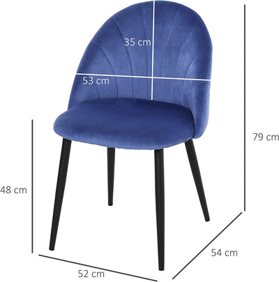 Set 2 Sedie Sala Da Pranzo E Soggiorno Imbottite, Design Nordico Ed Ergonomico in Metallo E Velluto Blu, 52X54X79 Cm