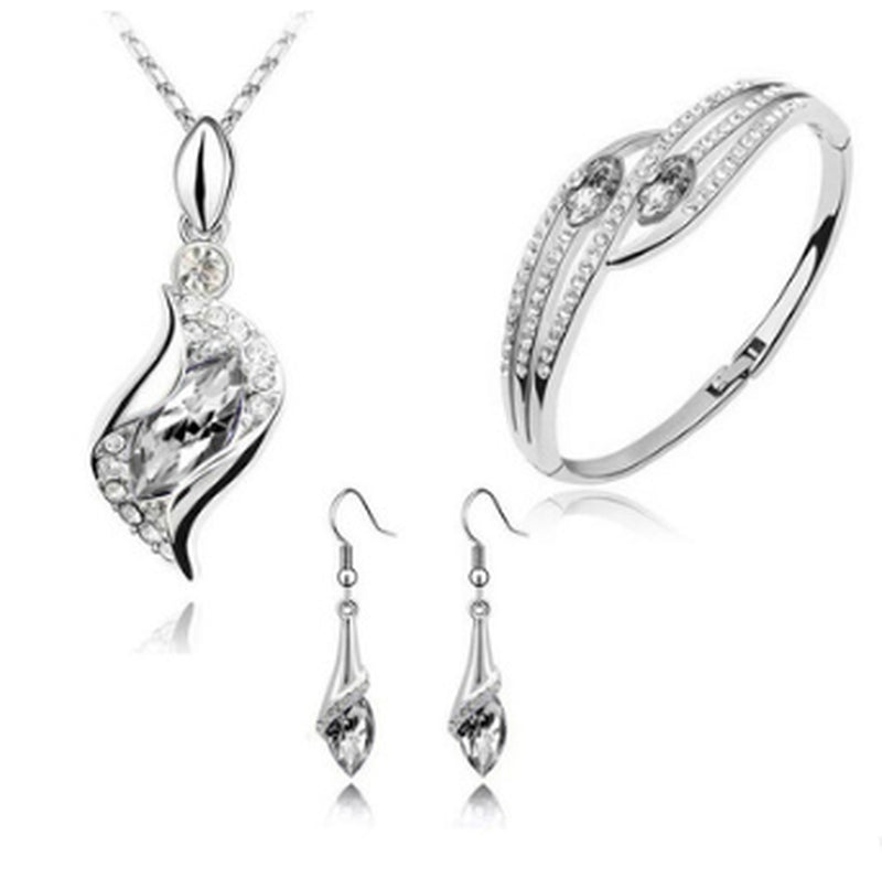 New Angel Elf Earrings Necklace Bracelet Three-Piece Austria Crystal Alloy Jewelry Set Wholesale