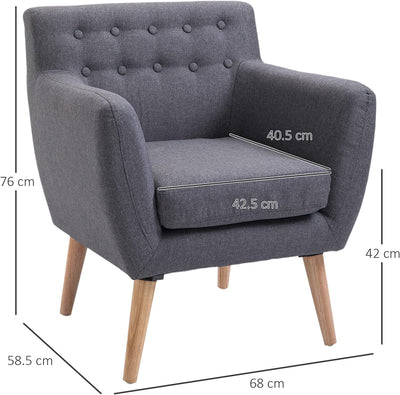 Sedia Poltroncina Di Design Camera Soggiorno Moderna Con Braccioli Tessuto Legno 68 × 58.5 × 76Cm Grigio Chiaro