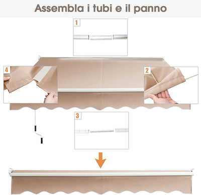 Tenda Da Sole per Esterno Avvolgibile 2,45 X 2 M, Tenda Da Sole a Bracci Estensibili Con Telaio in Alluminio E Tettuccio Resistente Al Sole E Impermeabile E Manovella (245 X 200 Cm Beige)