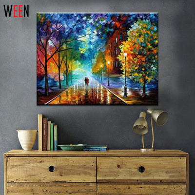 WEEN Rural Landscape Painting by Number DIY Oil Paint 40X50CM Canvas Art Lovers Walks in the Street Oil Painting Home Decor Gift