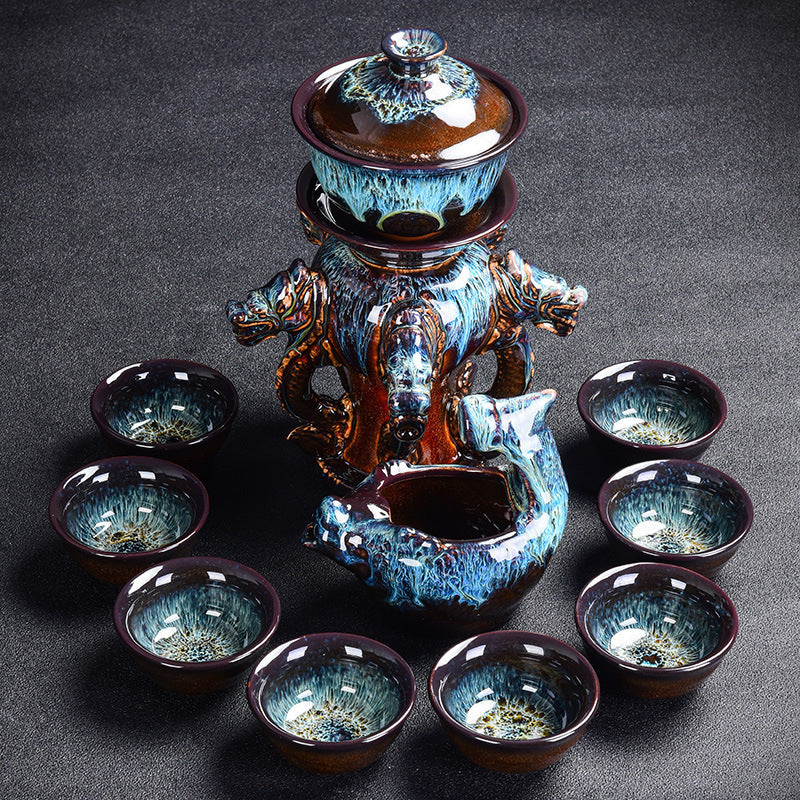 Kiln Stone Mill Lazy Anti-Scalding Semi-Gilt Silver Tea Set