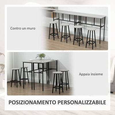 Set 6 Pz Con 4 Sgabelli Da Bar E 2 Tavoli Alti per Cucina E Soggiorno in Legno Truciolato E Acciaio, Grigio