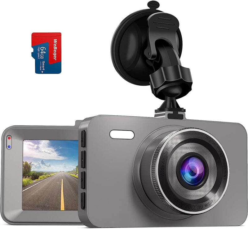 Dash Cam per Auto Con Scheda SD 64G,Telecamera per Auto 1080P Full Hd,Dashcam Auto LCD 3" Con Grandangolo Di 176°,G-Sensor, Registrazione in Loop, Monitor Di Parcheggio,Visione Notturna IR,WDR