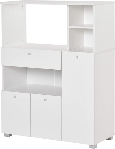 Mobile Cucina per Microonde Con Armadietti, Mensole E Cassetto, Credenza Moderna in Legno 90X40X120Cm Bianco