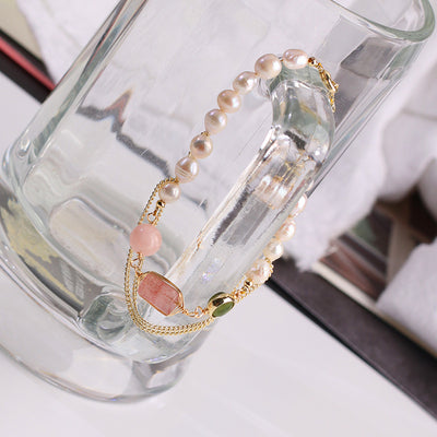 Women'S Natural Freshwater Pearl Strawberry Crystal Bracelet