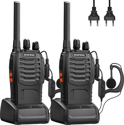 Walkie Talkie PMR Radio Ricetrasmettitore a Lungo Raggio Walkie Talkie Set Portatile Ricaricabile Con Cuffie E Luci LED Adatte per Sport All'Aria Aperta,Escursionismo,Cantieri(2 Pezzi)