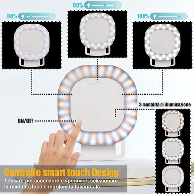 Selfie Ring Light, [Versione Touchscreen]  Ring Light Piccola per Telefono,Ring per Selfie,Ricaricabile Luce Dell'Anello Selfie,60 LED 3 Modalità Di Illuminazione per Tiktok,Vlog,Trucco,Youtube