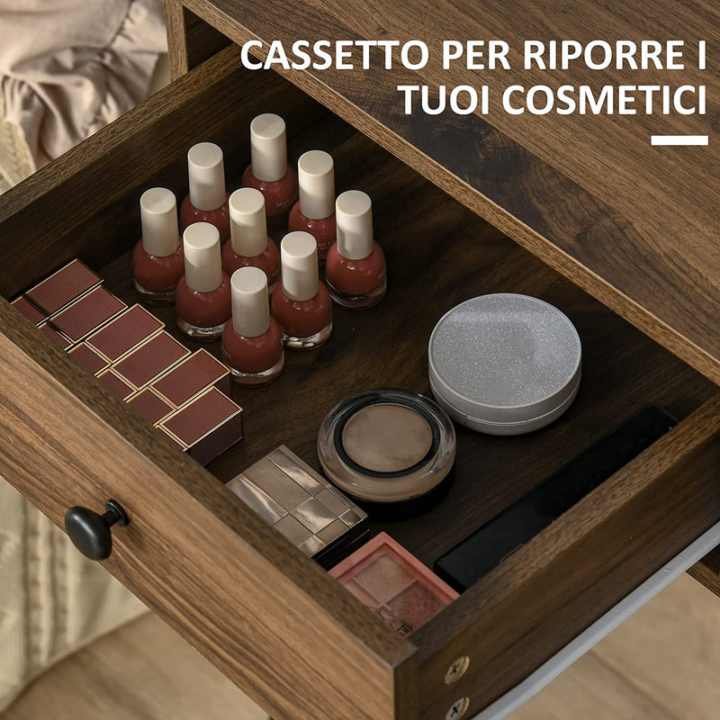 Tavolo per Trucco in Stile Industriale, Set Tavolo Toeletta Con Sgabello E Specchio per Trucco, Postazione Makeup in Legno E Metallo per Camera