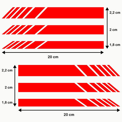 Confezione Adesivi per Specchietti Retrovisori Car Stripes Strisce Design Confezione Da 6 Unità Con Diverse Larghezze per Auto (Rosso)