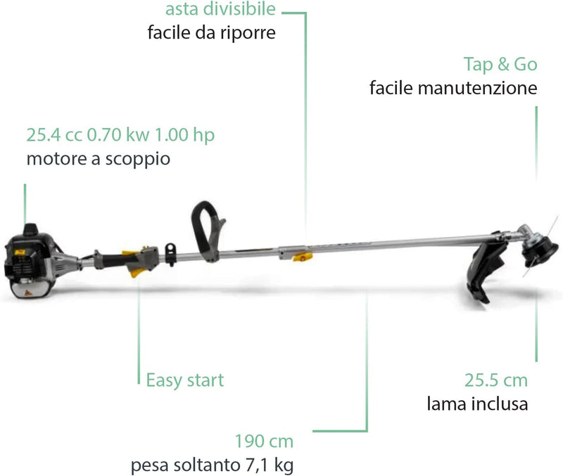 Decespugliatore a Scoppio ABR 26J, Motore a Due Tempi Da 25,4 Cc, 700 W, Larghezza Di Taglio 43 Cm, Testina a Doppio Filo in Nylon E Lama a 3 Denti, Bretella Inclusa