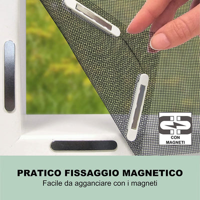 Zanzariera per Finestre Con Magic Click | Tagliata Individualmente Su Misura per Tutte Le Finestre Fino a 150 X 130 Cm | Facile Installazione Con 12 Magneti - Senza Forare O Avvitare [Nero]