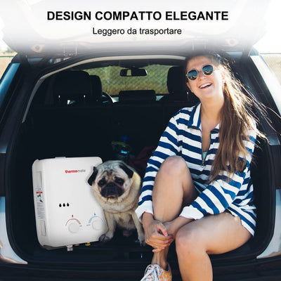 Scaldabagno a Gas,  AZ132 5L Portatile Istantaneo Scaldabagno GPL Con Doppia Termocoppia, Utilizzabile per Esterno RV, Campeggio, Barca