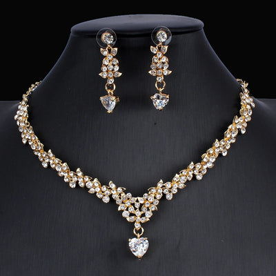 Golden Zircon Jewelry Set Bridal Necklace Earrings Wedding Two-Piece Set