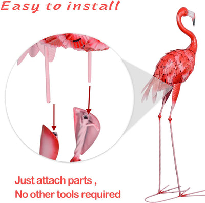 Flamingo Garden Statue E Sculture, 3 Pz Metallo Grande Rosso Flamingo Uccelli Figure Yard Art Ornamenti per Giardino Patio Prato Backyard Decor (Rosso)