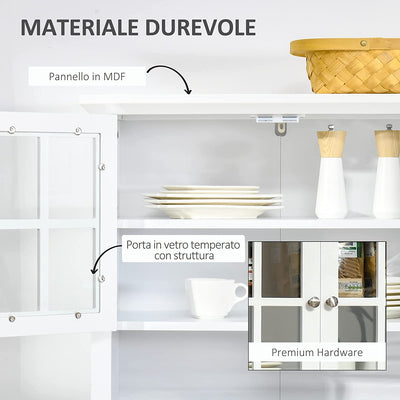 Mobile Dispensa Alto per Cucina E Sala Da Pranzo Con 2 Armadietti, Ripiani Regolabili E Piano D'Appoggio, in MDF, 68.6X40X164 Cm, Bianco