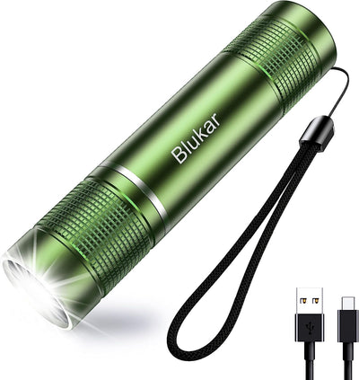 Torcia LED Ricaricabile,Super Luminoso Torcia Elettrica Torcia Tattica Militare - 4 Modalità Di Illuminazione,Alta Potente,Zoomabile,Portatile,Per Campeggio/Escursionismo/Emergenza(Verde Scuro)