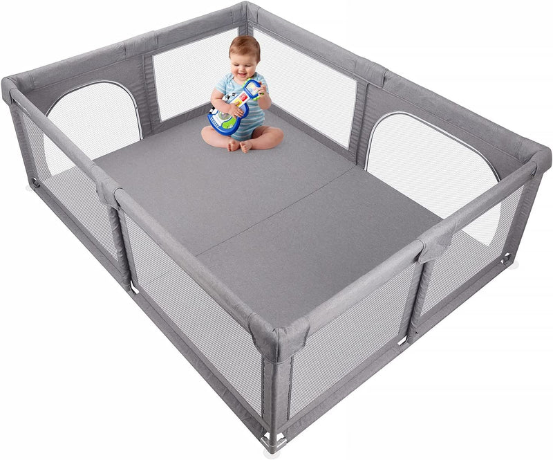 Box per Bambini Con Rete Traspirante, 120X180 Cm Recinto per Bambini, Centro Di Attività per Bambini, Griglia Di Protezione Stabile per Bambini, Grigio