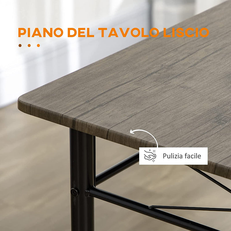 Tavolo Da Pranzo Con 4 Sedie, Set 5 Pezzi in MDF E Metallo per Sala Da Pranzo, Cucina, Bar E Soggiorno, Marrone E Nero