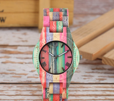 Colored Bamboo Wood Carving Couple Watch