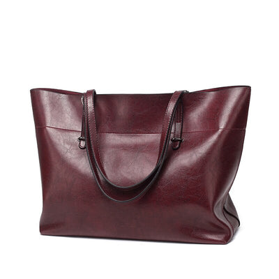 New Handbag Leather Casual Wax Cowhide Handbag Bag Lady Bag Factory Wholesale Horizontal