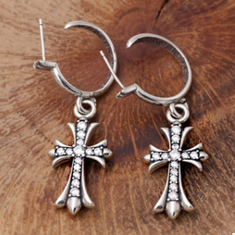 Thai Silver Cross Stud Earrings