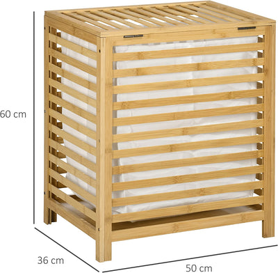 Cesto Portabiancheria a Doghe in Bambù E Tessuto Con Coperchio E Sacca Rimovibile per Bagno E Camera Da Letto, 50X36X60 Cm, Color Legno