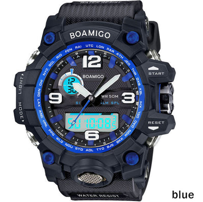 BOAMIGO Brand Men Sports Watches Dual Display Analog Digital LED Electronic Quartz Watches 50M Waterproof Swimming Watch F5100