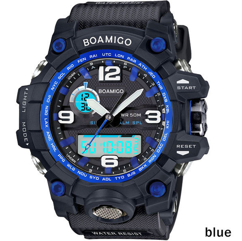 BOAMIGO Brand Men Sports Watches Dual Display Analog Digital LED Electronic Quartz Watches 50M Waterproof Swimming Watch F5100