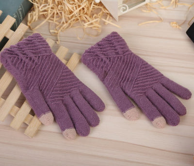 Women Gloves Winter Woolen Knitted Gloves Touch Screen Mittens Keep Warm Female Winter Full Finger Stripe Gloves Fashion Autumn