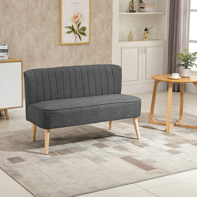 Divano 2 Posti Moderno in Tessuto Senza Braccioli, Struttura E Gambe in Legno, 117X56.5X77Cm Grigio Scuro