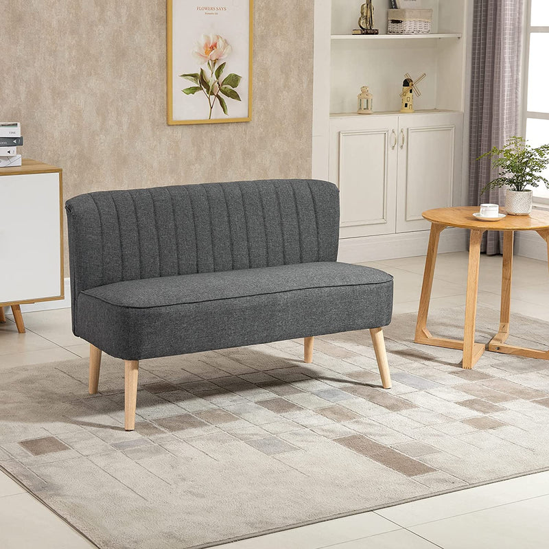 Divano 2 Posti Moderno in Tessuto Senza Braccioli, Struttura E Gambe in Legno, 117X56.5X77Cm Grigio Scuro