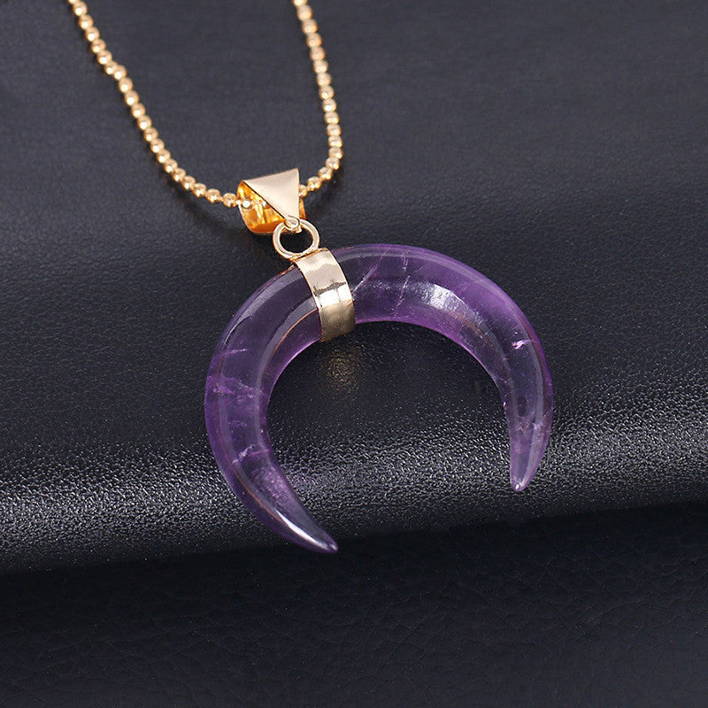 Crystal Semi-Precious Stone Moon Pendant Necklace