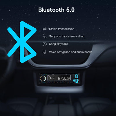 Autoradio Bluetooth 5.0 Vivavoce,  Radio Stereo 4 X 60W Ricevitore 1 DIN,7 Colori Di Luce Dei Pulsanti, Supporta Chiamate in Vivavoce/Fm/Aux-In/Sd/U Disk/Telecomando, Ricarica Rapida