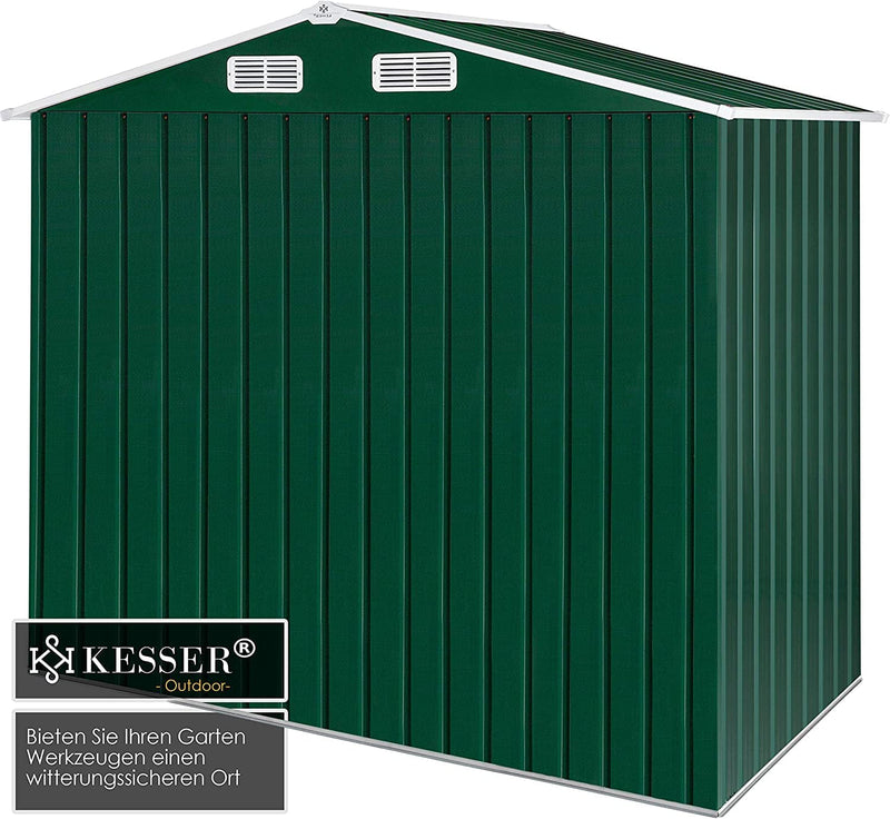 ® - Casetta XL in Metallo 4,2 M³| 210 X 132 X 186 Cm | 2 Porte Scorrevoli E Fondazione | Capanno per Attrezzi | Armadio Da Giardino | Tetto a Due Falde Verde