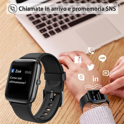 Smartwatch, 5ATM Impermeabile Unisex per Uomo E Donna, Monitoraggio Salute Di Frequenza Cardiaca E Sonno, Notifiche Messaggi Whatsapp, Compatibile Con Android/Ios