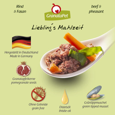 Liebling’S Mahlzeit Carne Di Manzo E Fagiano, Cibo per Cani, Cibo Umido per Cani, Scatolette per Cani Senza Cereali E Zuccheri Aggiunti, Alimento Cani Completo, 6 X 800 G