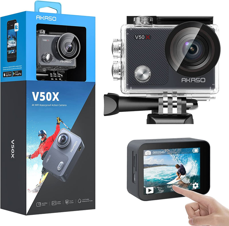 Action Cam Native 4K 20MP, Videocamere Wifi EIS 40M Fotocamera Subacquea Touch Screen, Telecomando, Custodia Impermeabi, Action Camera Kit Di Accessori Di Montaggio (V50 X)