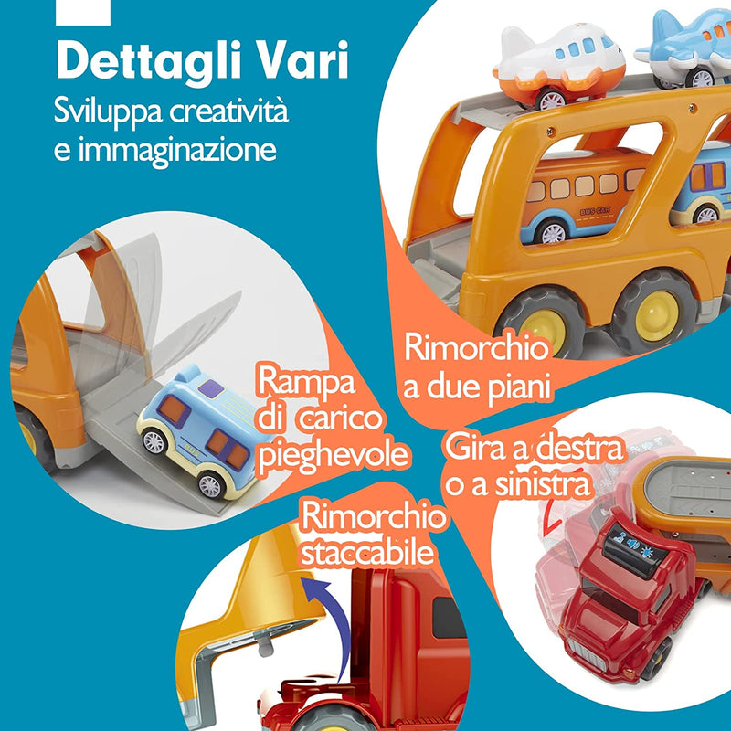 Camion Macchinine per Bambini 2 Anni, 10 Pezzi Camion Cars Con Suoni E Luci, Camion Giocattolo Regalo per Bambino 1 2 3 Anni