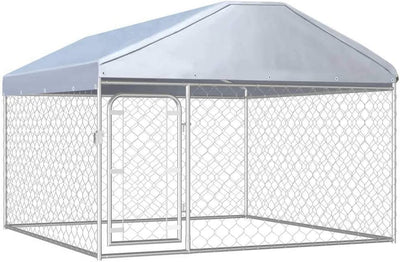 Canile Da Esterno Con Tetto Alto Robusto Elegante Comodo Con Serratura Recinzione Recinto per Cani Box Gabbia 200X200X135 Cm in Acciaio Zincato