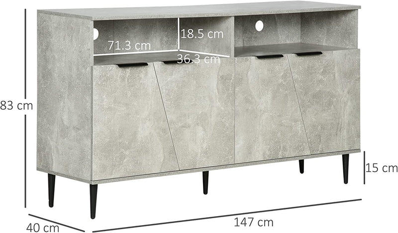 Credenza Moderna Con Armadietti a 2 Ante E Mensole Regolabili, Madia per Cucina E Salotto Effetto Marmo 147X40X83Cm, Grigio