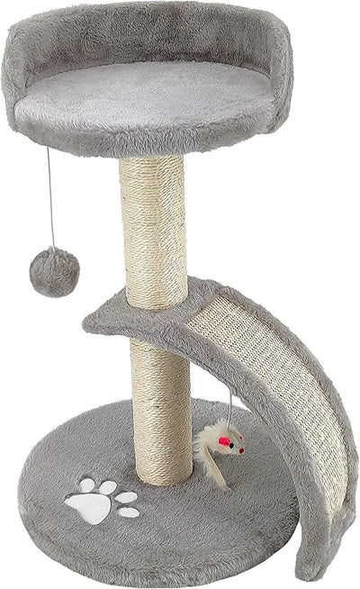 TIRAGRAFFI per Gatti Alto 54 CM. GRAFFIATOIO Parco Giochi Gioco Da Gatto Con Corda SISAL E Cuccia Albero GRAFFIO Palestra - Grigio