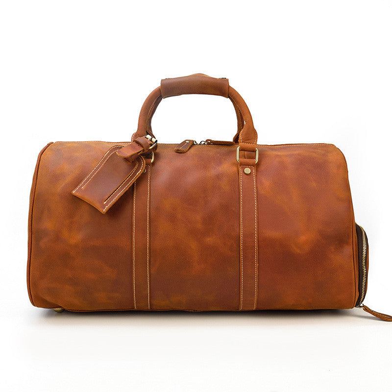 Leather Travel Bag Crazy Horse Leather Retro Duffel Bag