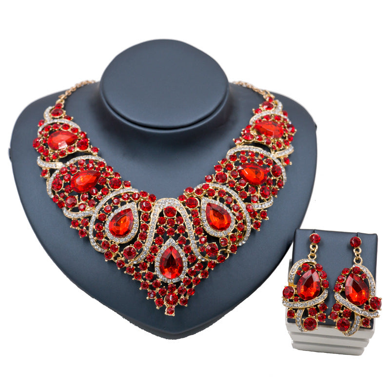 Fast Selling Explosion, Middle East, Europe and America, Colorful Exaggerated Bride Necklace, Earring Set, Alloy Color Plating