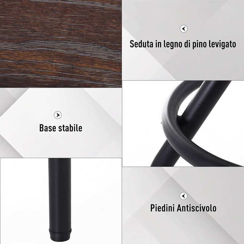 Sgabello Da Bar Stile Industriale, Seduta in Legno E Altezza Regolabile, Sgabello Cucina Con Struttura in Metallo, 40X40X59-74Cm, Marrone E Nero