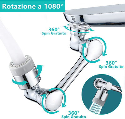 Rubinetto Rotante 1080 Gradi, Prolunga Rubinetto Allungabile Con Rotazione 360 per Bagno, Snodo per Estensione Lavandino Cucina in Ottone, Areatore Rompigetto Con Filtro Antispruzzo, M20 M22 M24