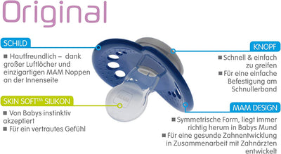 Istruzioni in Lingua Straniera  Ciuccio Originale in Silicone, Set Da 2, Ciuccio Adatto Ai Denti per Bambini, in Silicone Skinsoft Con Scatola per Ciuccio, 6-16 Mesi, Elefante/Koala, Blu E Beige