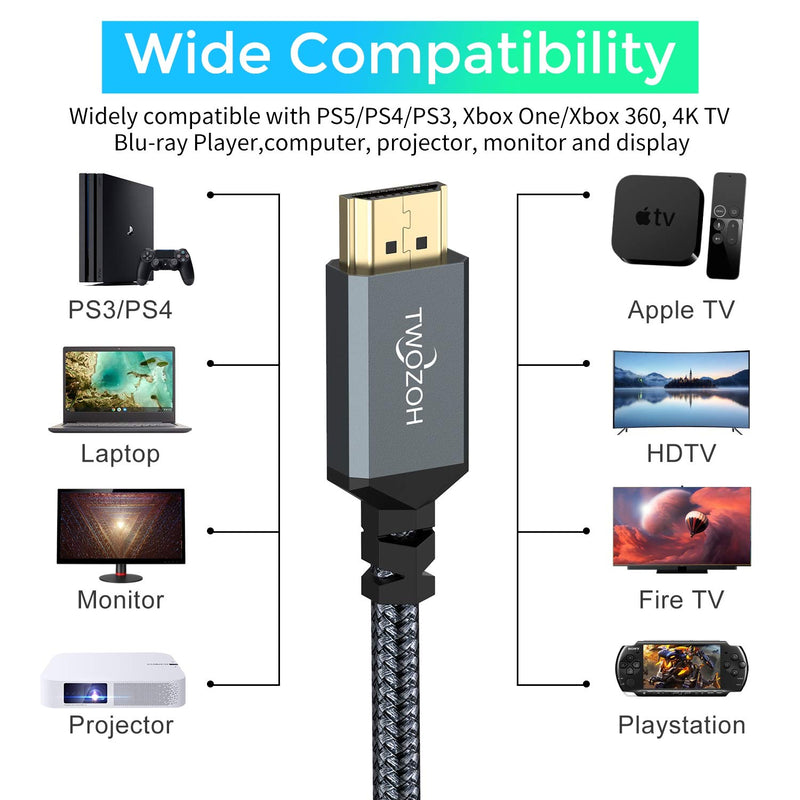 Cavo HDMI Lungo10M, Nylon Intrecciato Cavi HDMI Supporta 4K 60Hz HDR 2.0/1.4A, Video UHD 2160P, 1080P, 3D, Compatibile PS5, PS3, PS4, PC, Proiettore, 4K UHD TV/HDTV, Xbox