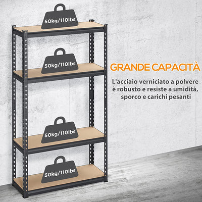 Scaffalatura Industriale a 4 Livelli in MDF E Acciaio, Scaffale per Garage E Cantina Con Ripiani Aperti E Regolabili, 81.3X30X152.4 Cm, Nero E Marrone